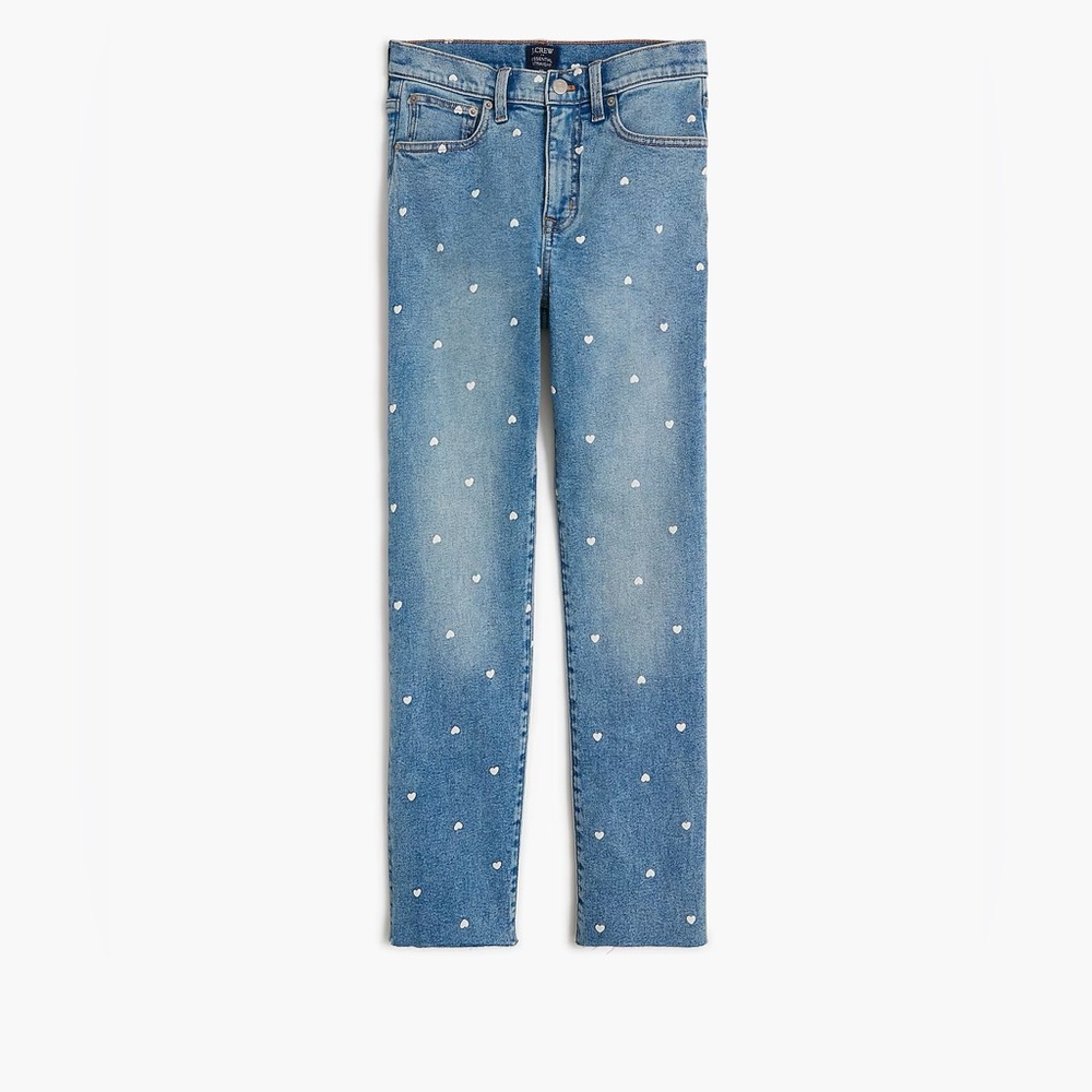J. Crew Light Blue Skinny Jeans with White Heart Dots